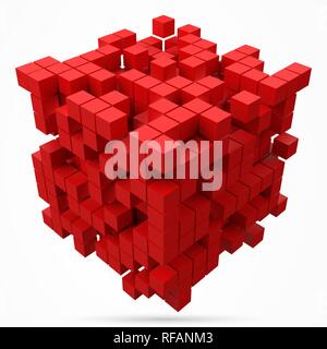 dissolving data block. made with smaller red cubes. 3d pixel style vector illustration. Stock Vector