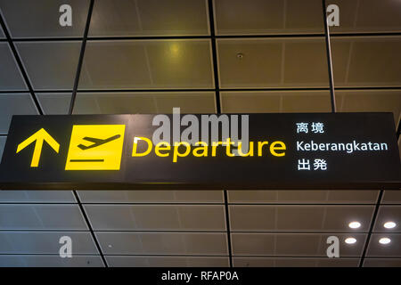 Airport departure signboard and icon - international flight departure information sign at airport Stock Photo