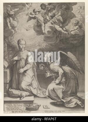 Annunciation from The Birth and Early Life of Christ. Artist: Hendrick Goltzius (Netherlandish, Mühlbracht 1558-1617 Haarlem). Dimensions: Sheet: 18 15/16 x 14 in. (48.1 x 35.5 cm). Date: 1594. Museum: Metropolitan Museum of Art, New York, USA. Author: HENDRICK GOLTZIUS. Hendrik Goltzius. Stock Photo