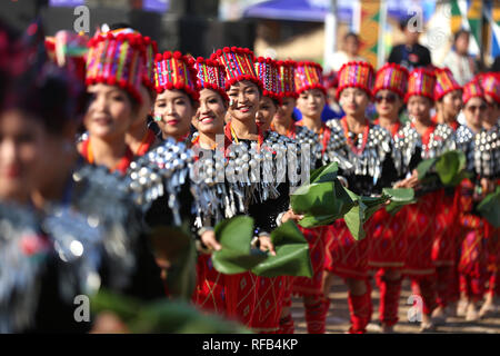 Yangon, Myanamr. 25th Jan, 2019. Myanmar ethnic people attend the opening ceremony of Myanmar Ethnics Culture Festival in Yangon, Myanamr, Jan. 25, 2019. Credit: U Aung/Xinhua/Alamy Live News Stock Photo