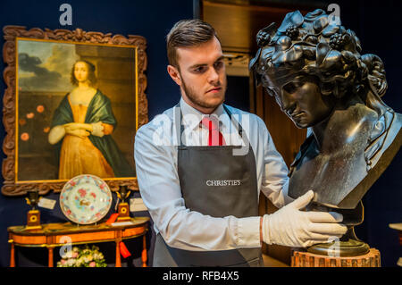 London, UK. 25th January, 2019. Bacchus sculpture, est £7-10,000 - Christie’s presents an exhibition of works from its upcoming Interiors Sale which will take place on 29 Jan at Christie’s King Street. Credit: Guy Bell/Alamy Live News