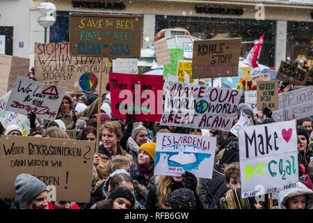 Munich, Bavaria, Germany. 25th Jan, 2019. Showing no signs of abating, over 3,500 students participated in the Fridays for Future climate strike at Munich's Max Joseph Platz. The protestors are calling on world governments to take decisive action against climate change. The demonstration ended with an artistic action where the participants used chalk to colour the ground with environmental designs and slogans. Credit: ZUMA Press, Inc./Alamy Live News Stock Photo