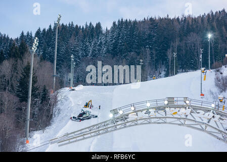 Schladming, Styria, Austria. 25th Jan, 2019. Construction works and helicopter transport on Planai Stadium before The Nightrace in Schladming, Men's World Cup Night Slalom 29.01.2019 - 22nd Night Slalom on the Planai Credit: Tomasz Koryl/Alamy Live News Stock Photo