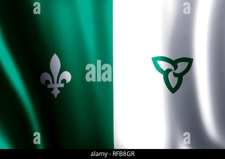 Franco-Ontarian stylish waving and closeup flag illustration. Perfect for background or texture purposes. Stock Photo