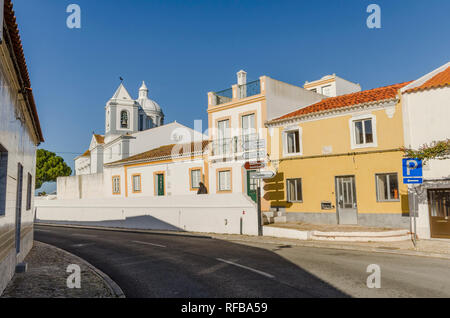 Castro Marim Portugal. Street view of Castro Marim, with Church Nossa Senhora dos Martires Castro Marim, Algarve, Portugal. Stock Photo