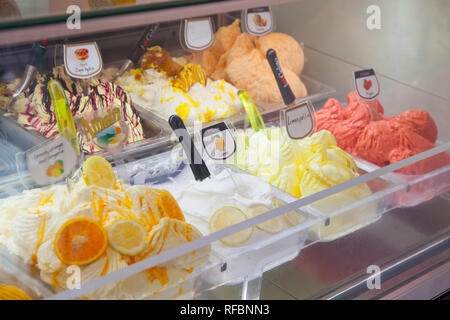 Ice Cream gelato counter in shop in Amalfi Italy Stock Photo