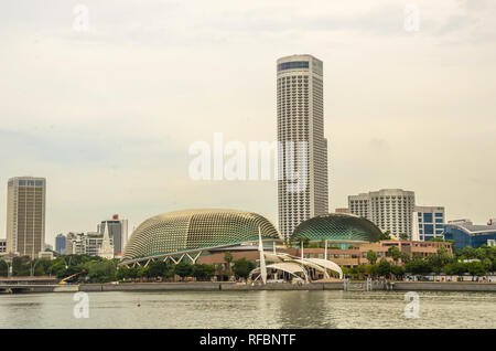 Singapore, Southeast Asia - December 15, 2018: Esplanade - Theaters on the Bay skyline and modern urban buildings on business district bay. Stock Photo