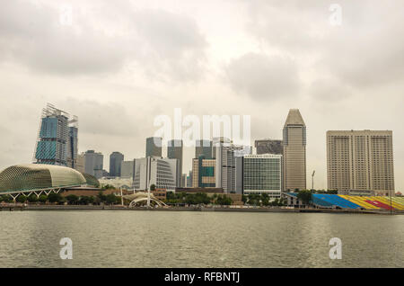 Singapore, Southeast Asia - December 15, 2018: Esplanade - Theaters on the Bay skyline and modern urban buildings on business district bay. Stock Photo