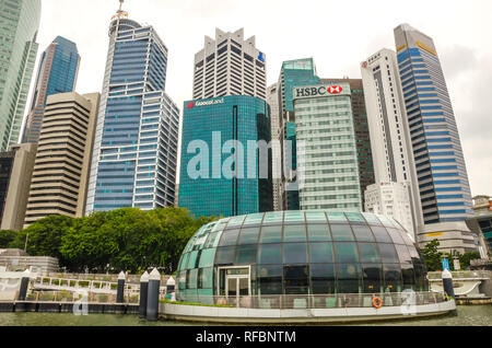 Singapore, Southeast Asia - December 15, 2018: Esplanade - Theaters on the Bay skyline and modern urban buildings on business district bay. Stock Photo