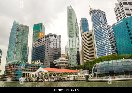 Singapore, Southeast Asia - December 15, 2018: Esplanade - Theaters on the Bay skyline and modern urban buildings on business district bay. Stock Photo