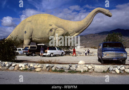 Roadside attraction features life sized dinosaur in the California desert   in Banning on route to Palm Springs, CA Stock Photo