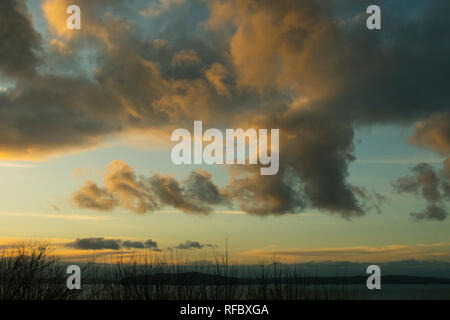 Sunset and clouds above Seattle, Winter Stock Photo