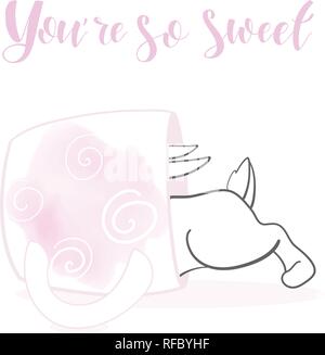 Cute rabbit in cartoon style. Valentines day theme. Hand drawn lettering. Vector illustration. Elements for greeting card, poster, banners. T-shirt, n Stock Vector