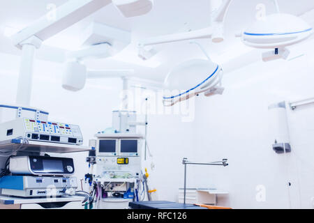 Equipment and medical devices in hybrid operating room blue filter , Surgical procedures , the operating room of the Future Stock Photo