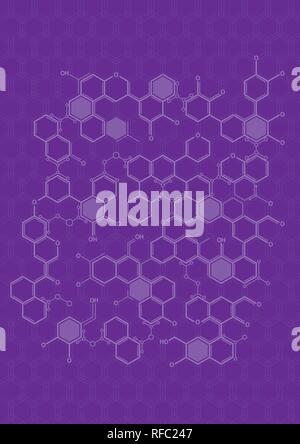 Texture of white lines forming hexagons as molecules on purple background. A4 size. Vector image Stock Vector