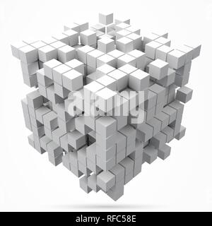 big cubic data block. made with smaller white cubes. 3d pixel style vector illustration. Stock Vector