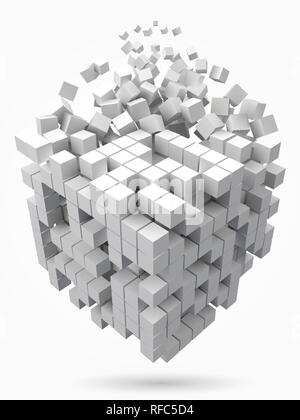 big cubic data block. made with smaller white cubes. 3d pixel style vector illustration. Stock Vector