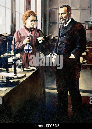 Pierre Curie (1859-1906) and Marie Curie (1867-1934). French physicists. Discoverers of radium in 1898. Nobel Prize in Chemistry in 1903. Stock Photo