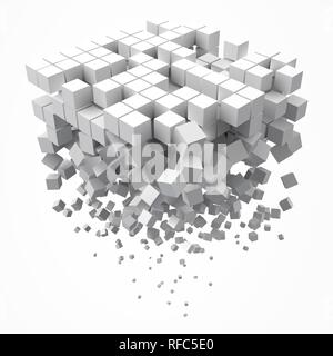 big cubic data block. made with smaller white cubes. 3d pixel style vector illustration. Stock Vector