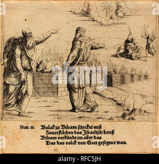 Balak's Sacrifice, and Balaam's Prophecy. Dated: 1548. Medium: etching. Museum: National Gallery of Art, Washington DC. Author: Augustin Hirschvogel. Stock Photo