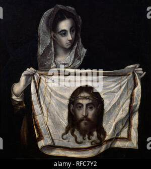 St.Veronica with the Holy Shroud - 1577/80 - 91x84 cm - oil on canvas. Author: GRECO, EL. Location: MUSEO HOSPITAL DE SANTA CRUZ. Toledo. SPAIN. Stock Photo