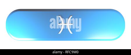 ZODIAC PISCES ICON blue rounded rectangle push button  - 3D rendering illustration Stock Photo