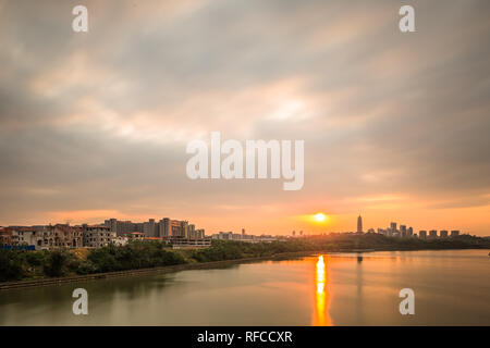 Huaxi Village at sunset,wuxi city,jiangsu province,china. Stock Photo