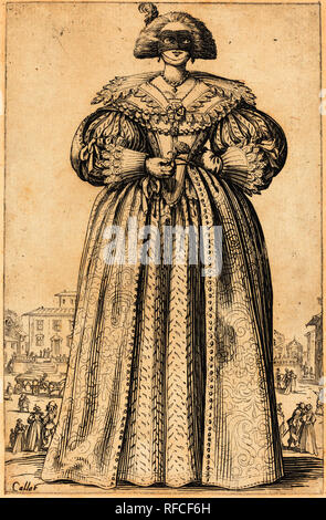 Masked Noble Woman. Dated: c. 1620/1623. Medium: etching. Museum: National Gallery of Art, Washington DC. Author: JACQUES CALLOT. after Jacques Callot. Stock Photo