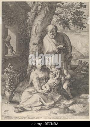 The Holy Family with the Infant John the Baptist. Artist: Federico Barocci (Italian, Urbino ca. 1535-1612 Urbino); Hendrick Goltzius (Netherlandish, Mühlbracht 1558-1617 Haarlem). Dimensions: Sheet: 18 7/16 × 13 7/8 in. (46.8 × 35.2 cm). Date: 1593. Museum: Metropolitan Museum of Art, New York, USA. Author: HENDRICK GOLTZIUS. FEDERICO BAROCCI. Hendrik Goltzius. Stock Photo