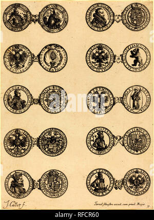 Coins [plate 9]. Medium: etching. Museum: National Gallery of Art, Washington DC. Author: JACQUES CALLOT. Stock Photo