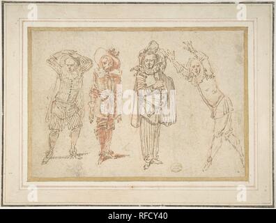 Figures in Theatrical Costumes. Artist: Claude Gillot (French, Langres 1673-1722 Paris). Dimensions: 5 1/2 x 7 7/8 in.  (14 x 20 cm). Former Attribution: Formerly attributed to Antoine Watteau (French, Valenciennes 1684-1721 Nogent-sur-Marne). Date: n.d.. Museum: Metropolitan Museum of Art, New York, USA. Stock Photo