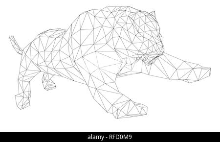 Polygonal tiger in a jump. 3D Vector illustration. Stock Vector