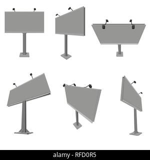 Set with billboards. Advertising templates. 6 billboards in gray. 3D Vector illustration. Stock Vector