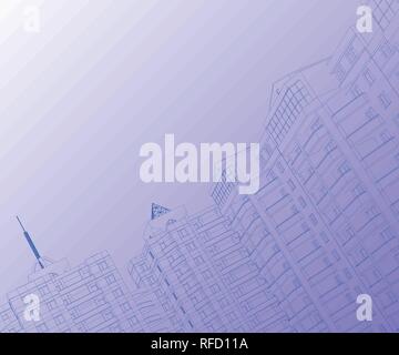 Background with houses of lines. Drawing of houses on a gradient background. Vector illustration. Stock Vector