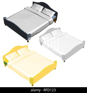 Set with sleeping beds. The beds in isometric and different colors. Vector illustration. Stock Vector
