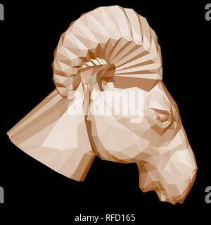 Polygonal ram head. Side view. Geometric ram head isolated on black background. 3D Vector illustration. Stock Vector