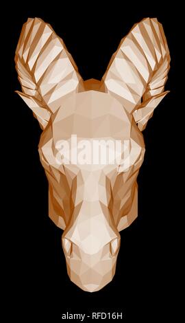 Polygonal ram head. Front view. Geometric ram head isolated on black background. 3D Vector illustration. Stock Vector