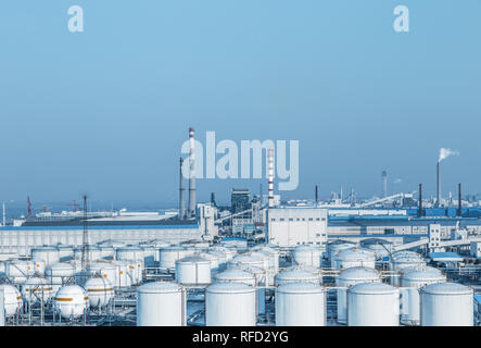 view of oil depot with chimneys,china. Stock Photo