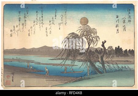 Tamagawa Shugetsu  Autumn Moon on the Tama River. Artist: Utagawa Hiroshige (Japanese, Tokyo (Edo) 1797-1858 Tokyo (Edo)). Culture: Japan. Dimensions: 9 3/8 x 14 3/8 in. (23.8 x 36.5 cm). Date: ca. 1838. Museum: Metropolitan Museum of Art, New York, USA. Stock Photo