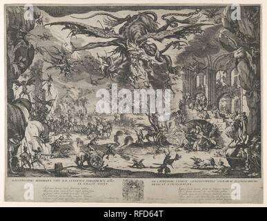 The Temptation of St. Anthony. Artist: Jacques Callot (French, Nancy 1592-1635 Nancy). Dimensions: Sheet: 14 3/16 x 18 1/2 in. (36.1 x 47 cm). Publisher: Israël Henriet (French, Nancy ca. 1590-1661 Paris). Date: 1635. Museum: Metropolitan Museum of Art, New York, USA. Stock Photo