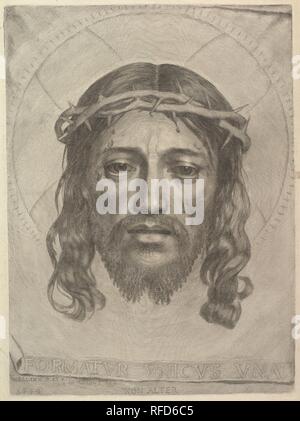 Face of Christ on St. Veronica's Cloth. Artist: Claude Mellan (French, Abbeville 1598-1688 Paris). Dimensions: plate: 16 15/16 x 12 3/8 in. (43 x 31.5 cm)  sheet: 18 1/8 x 13 11/16 in. (46 x 34.8 cm). Date: 1649. Museum: Metropolitan Museum of Art, New York, USA. Author: CLAUDE MELLAN. MELLAN, CLAUDE. After Claude Mellan. Dudesert or Du Desert. Stock Photo