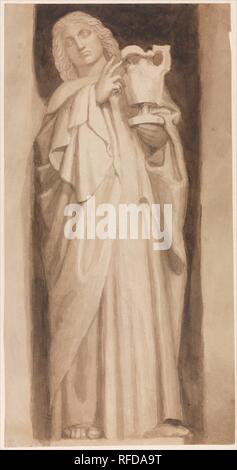 St. John the Evangelist. Artist: John Flaxman (British, York 1755-1826 London). Dimensions: Sheet: 28 15/16 × 15 1/16 in. (73.5 × 38.3 cm). Date: ca. 1811.  Flaxman made this drawing to illustrate his first lecture as Professor of Sculpture at the Royal Academy, delivered in 1811. Designed to be seen from a distance, the handling is deliberately broad. St. John is one of a series of statues installed in niches adorning the walls of the Lady Chapel at Westminster Abbey around the tomb of Henry VII. The chapel itself is considered the last great masterpiece of English medieval architecture, desc Stock Photo