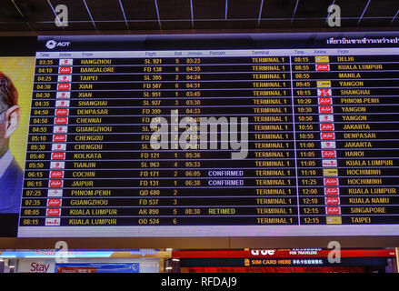 Bangkok, Thailand - Dec 24, 2018. Electronic departures and arrivals board at Don Muang Airport (DMK) in Bangkok, Thailand. Stock Photo