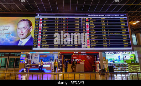 Bangkok, Thailand - Dec 24, 2018. Electronic departures and arrivals board at Don Muang Airport (DMK) in Bangkok, Thailand. Stock Photo