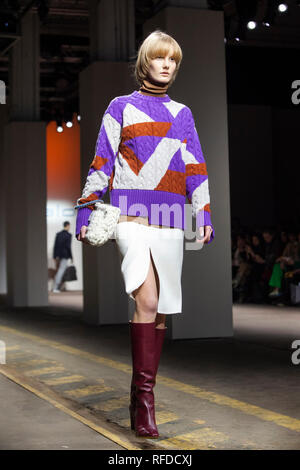 Rome, Italy. 24th Jan, 2019. Italian Factory Malo presenting his new fall-winter collection during the catwalk of Altaroma 2019 at Pratibus District in Rome. Credit: Paolo Pizzi/Pacific Press/Alamy Live News Stock Photo