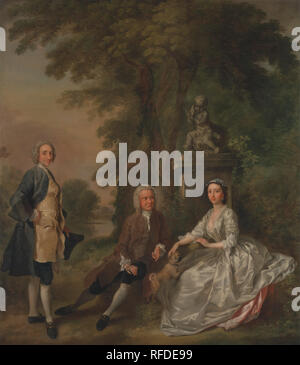 Jonathan Tyers, with His Daughter Elizabeth, and Her Husband John Wood. Date/Period: Between 1750 and 1752. Painting. Oil on canvas. Height: 991 mm (39.01 in); Width: 864 mm (34.01 in). Author: Francis Hayman. Stock Photo