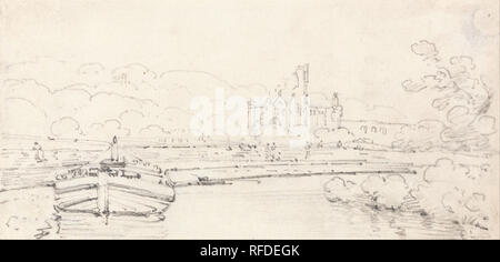 Kirkstall Abbey, Yorkshire. Date/Period: Ca. 1801. Landscape. Graphite on medium, slightly textured, cream, antique laid paper. Height: 100 mm (3.93 in); Width: 205 mm (8.07 in). Author: Thomas Girtin. Stock Photo