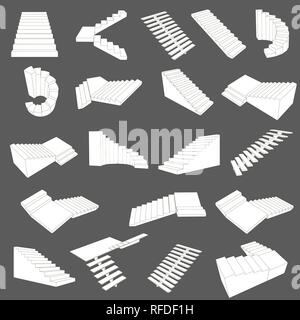 Set with different types of stairs. Vector illustration. Stock Vector