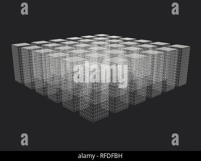A block of polygonal rectangles. Rectangles from white lines on a black background. 3D. Vector illustration. Stock Vector