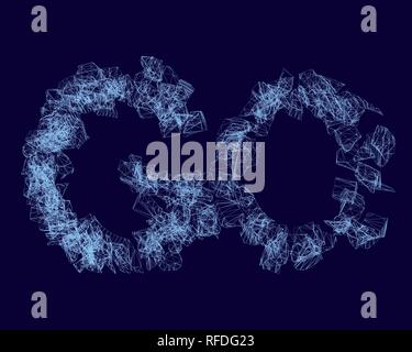 Background with the word GO. Wireframe word GO. 3D. Dark blue background. Vector illustration. Stock Vector